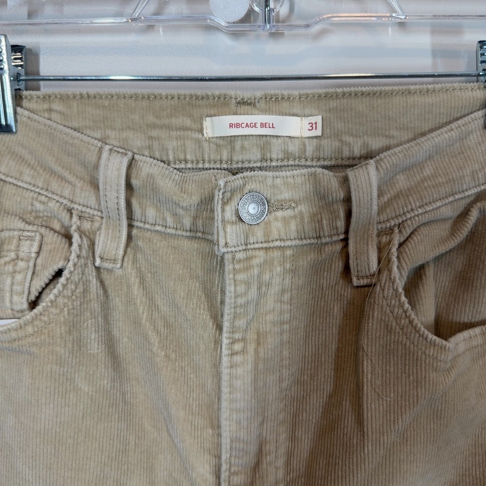Levi's Ribcage Bell High Rise Corduroy Pants Tan Beige W31 L32 Wide Leg - Picture 5 of 10